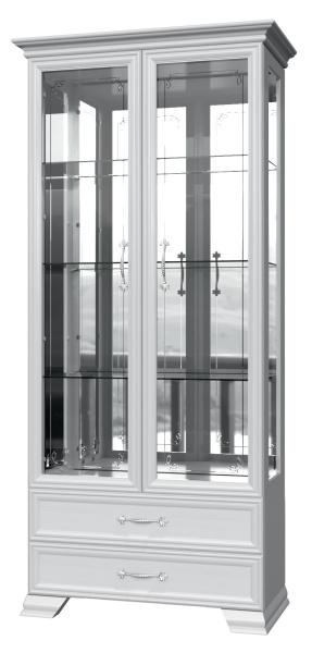 Шкаф с витриной Грация двухдверный с 4 стеклами (420мм:  4 СТЕКЛА, ЛДСП/МДФ (рамка) цвет Белый  (ГОСТИНАЯ))