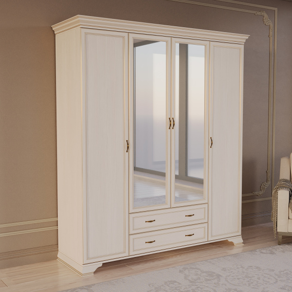 Шкаф распашной четырехдверный с зеркалами Сиена