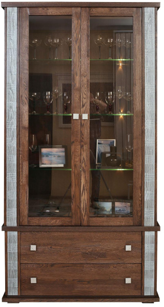 Шкаф с витриной Тунис П6.343.0.20 (П343.20Ш) (Венге c серебром)