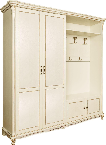 Шкаф комбинированный 4д Алези П1.350.3.02/П1.350.3.02-01 (П540.02/П540.02-01) (Слоновая кость с золочением)