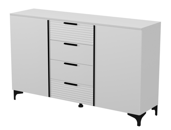 Комод Брента 4 ящика 2 двери (4  ЯЩИКА 2 ДВЕРИ, ЛДСП Белый Снег/ Лак Белый)