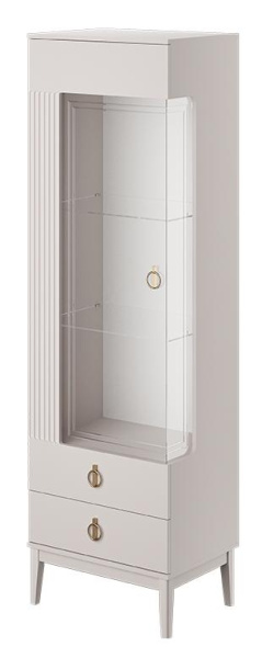 Шкаф с витриной Фарго однодверный левый (ЛЕВЫЙ,ЛДСП Персидский жемчуг/Лак Льняной)