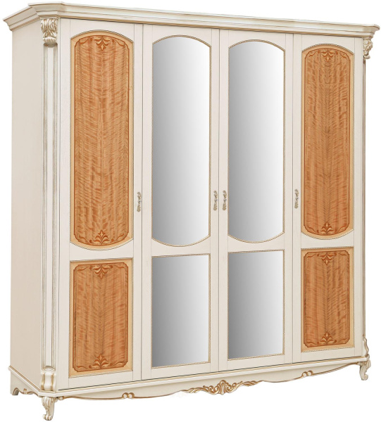 Шкаф для одежды 4д Альба П4.485.1.02-01 (П524.02) (Слоновая кость с золочением)