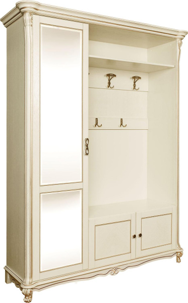 Шкаф комбинированный 3д Алези П1.350.3.11/П1.350.3.11-01 (П540.01з/П540.01з-01) (Слоновая кость с золочением)